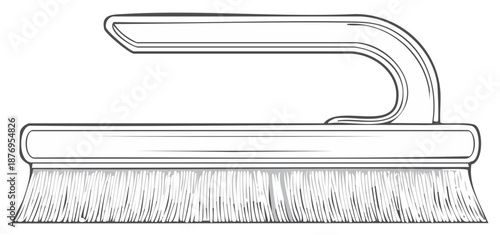 Black and white line art illustration of a handle scrub brush for household cleaning