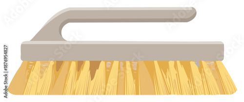 Modern cleaning brush with yellow bristles and a grey handle for scrubbing surfaces