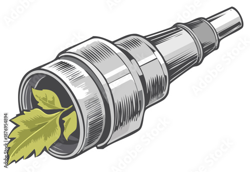 Futuristic Telescope with Plant Matter Inside Metal Object Illustration