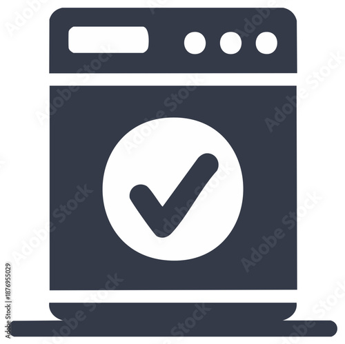 Dark Blue Appliance with White Check Mark Icon Indicates Completion