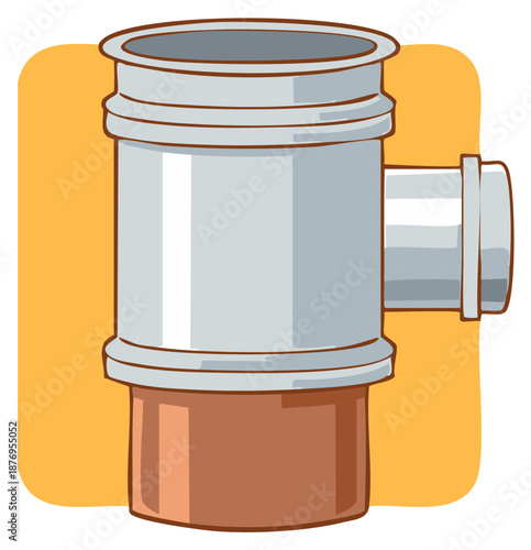 A vibrant cartoon illustration of a plastic pipe tee fitting for a home plumbing and sewage system