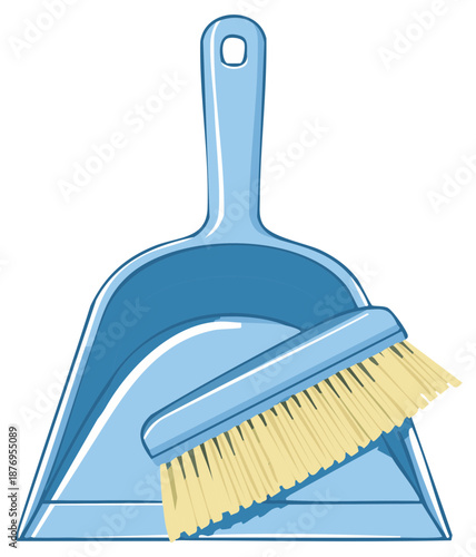 Dustpan with Hand Brush Illustration Cleaning Supplies Housekeeping Tools Sanitation Equipment