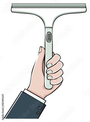Hand Holding Squeegee, Cleaning Equipment, Window Cleaners, Glass Cleaning, Tools,  Illustration