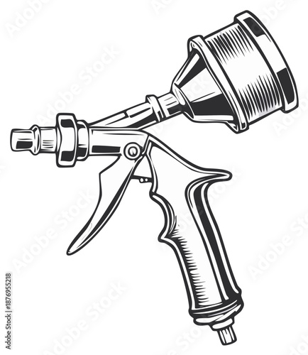 Vintage industrial spray gun vector illustration black and white classic tool heavy duty nozzle equipment