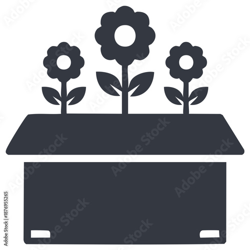 Flower box illustration, stylized flowers, gardening design element, floral.