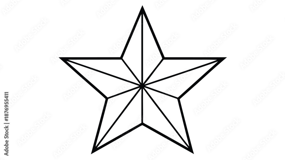 Obraz premium Geometric Five Pointed Star Outline With Internal Lines On White Background abstract black