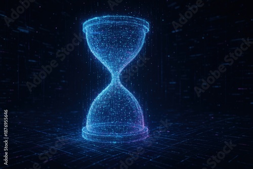 Futuristic Holographic Cyber Hourglass in Digital Space
