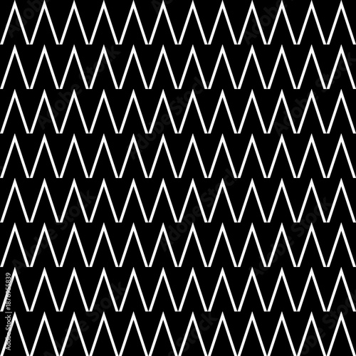 A6.6 Black and White Zigzag Pattern. A repetitive zigzag pattern creates a mesmerizing design against a black background. The white lines are evenly spaced, forming a geometric rhythm.