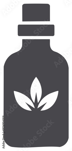 Bottle with leaf icon for cosmetics or essential oils products