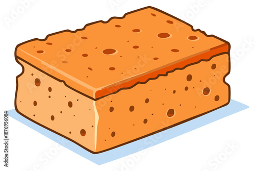 Cartoon illustration of an orange cleaning sponge with scouring pad