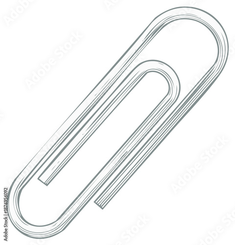 Simple sketch of a metallic paperclip on a white background with copy space for design
