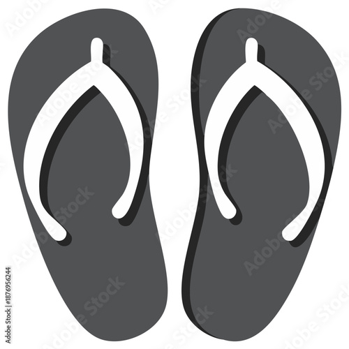 Pair of simple dark grey flip flops with white straps and subtle 3D shadow effect