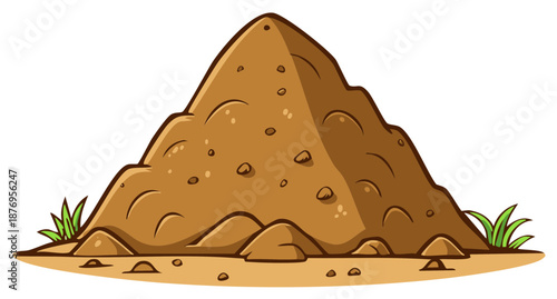 Illustration of a Cartoon Sandpile or Dirt Pile with Grass Tufts on a Ground Plane