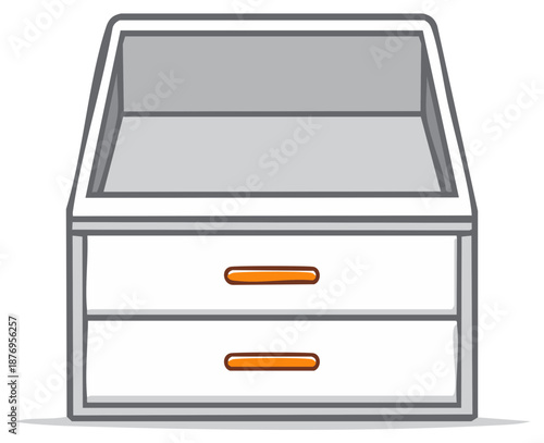 Cartoon Illustration of White Chest of Drawers with Orange Handles for Storage