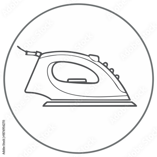 Iron Vector Illustration on White Inside a Circle Clothes Wrinkle Remover Tool