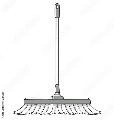 Illustration of a Gray Broom with Handle for Cleaning Floors or Surfaces Indoor and Outdoor Tool
