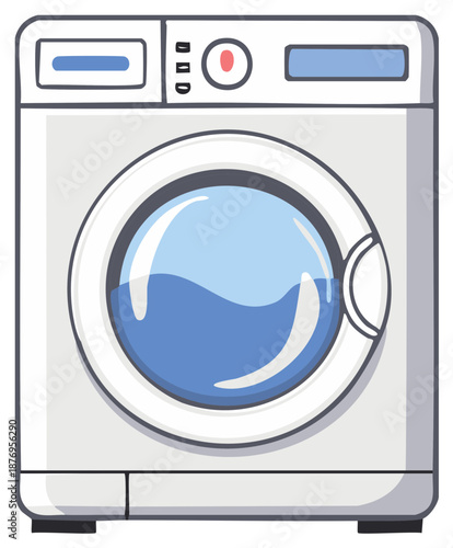 Front Load Washing Machine Illustration with Water Inside for Laundry and Cleaning