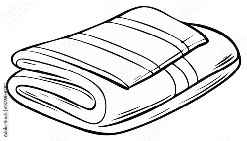 Black and White Line Art Illustration of a Neatly Folded Striped Towel