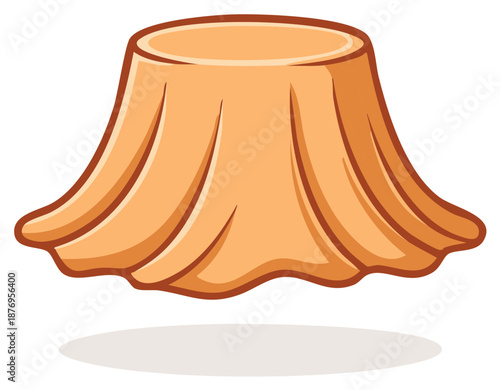 Stylized cartoon of a tree stump covered with a draped orange cloth isolated on white