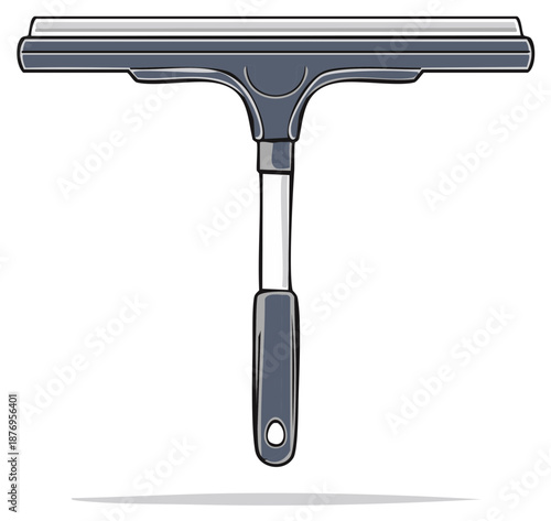 Vector graphic of a gray window squeegee with a handle, used for cleaning windows or mirrors