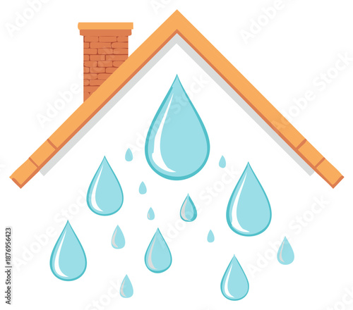 Water Dripping from House Roof with Chimney Depicting Leakage Problem