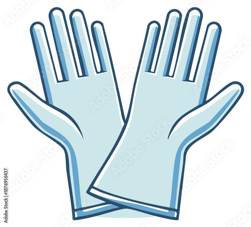 Pair of blue cartoon protective gloves, hand safety and hygiene