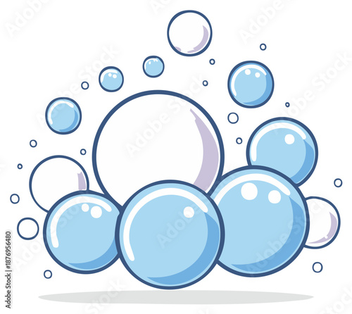 Illustration of Light Blue Bubbles Grouped Together with Varying Sizes for Cleansing Concepts