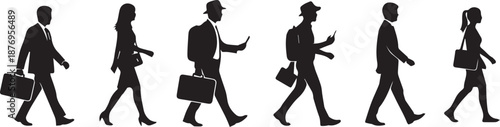 Professional Business People and Urban Commuters Walking Silhouette Vector Set