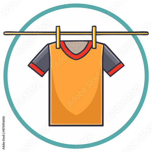 Clean t-shirt hanging on a clothesline to air dry vector illustration icon