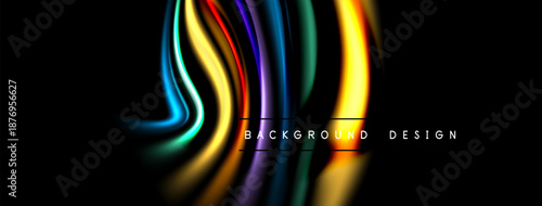 Abstract colorful lines flow, creating dynamic background. Bright hues contrast dark space, forming modern design element.