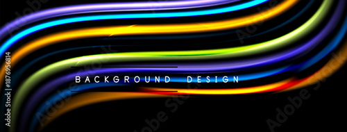 Abstract colorful lines flow across black background. Modern design element, vibrant hues create dynamic visual impact.