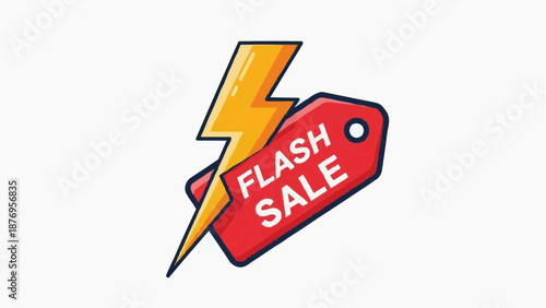Vibrant flash sale tag with lightning bolt on white background