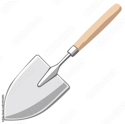 A classic garden trowel or hand spade with a wooden handle vector graphic illustration