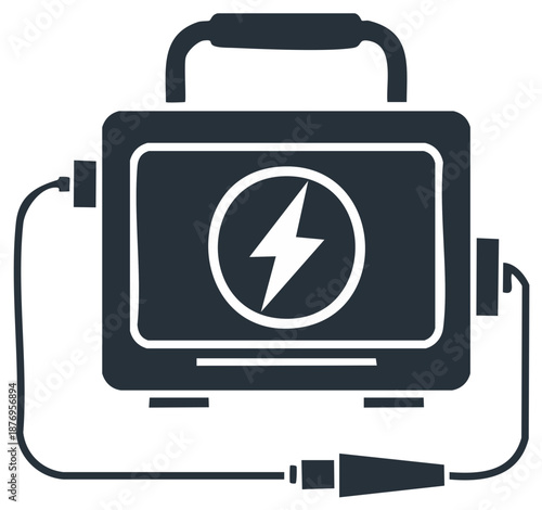 Portable power generator icon with a lightning bolt symbol on its face