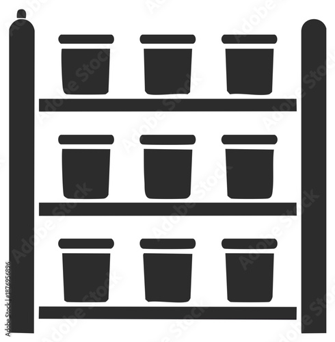 Shelving unit with potted plants icon illustration