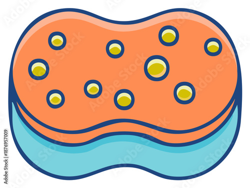 Orange Cleaning Sponge Cartoon Illustration Washing Tool Vector Graphic