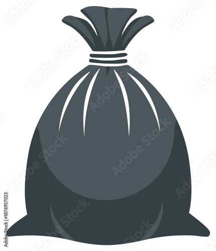 Dark gray garbage bag tied shut simple illustration for waste and disposal