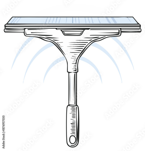 Hand drawn squeegee illustration in a vintage engraved style cleaning glass