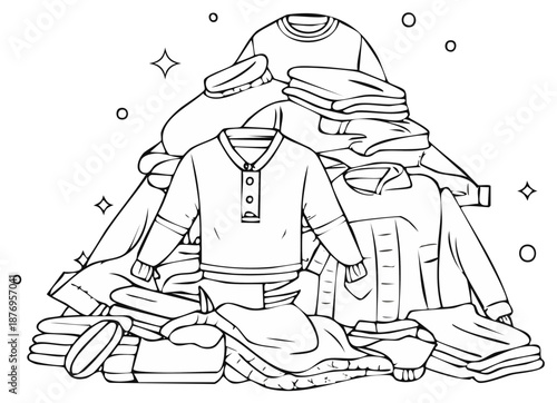 Pile of folded clothes and stacked garments for laundry day or wardrobe organization