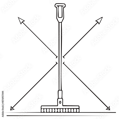 Hand drawn scrub brush icon with arrows indicating cleaning action on a floor