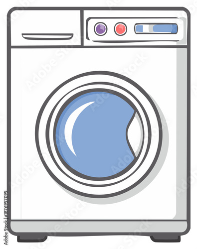 Front Loading Washing Machine Illustration With Control Panel For Laundry Room Routine and Appliance Maintenance