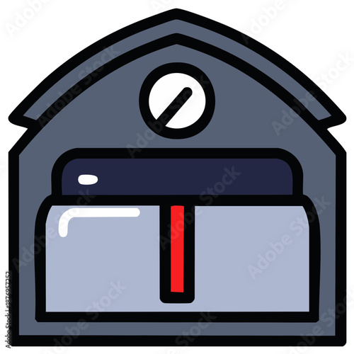 Wallpaper Mural Vector graphic of a simple gray building with a large entrance door and a circular gauge like element Torontodigital.ca