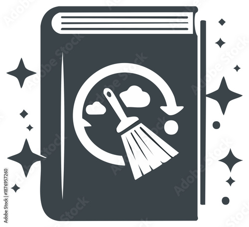 Wallpaper Mural Book icon with a cleaning brush and circling arrows, concept of cleaning knowledge and sky clouds Torontodigital.ca