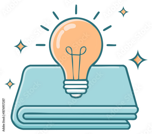 Concept of Idea Generation and Learning Illustrated by Lightbulb on Stacked Books