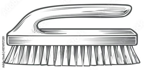 Outlined Scrub Brush with Handle Cleaning Tool for Household Chores Icon Style