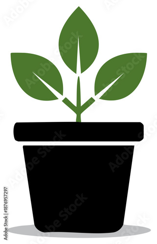 Wallpaper Mural Stylized Houseplant Illustration: Potted Plant with Three Green Leaves, Minimal Design Torontodigital.ca