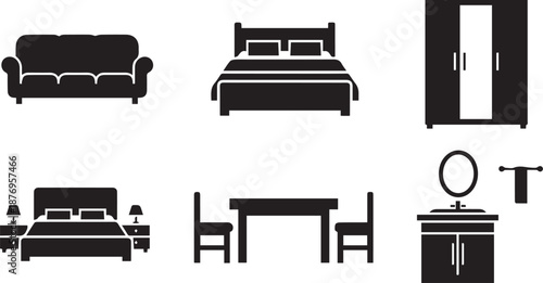 Essential Interior Furniture and Home Living Silhouette Icon Collection
