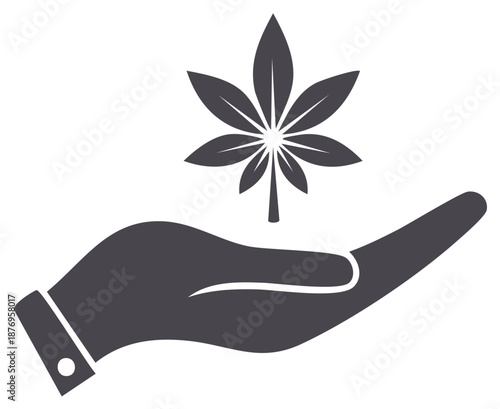 Hand holding a cannabis leaf symbol for care and growth