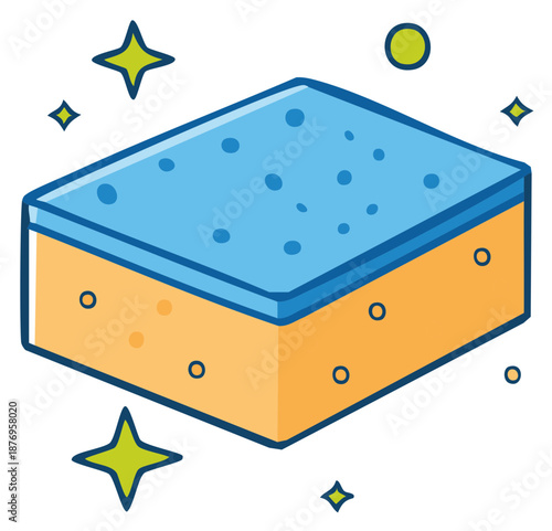 Colorful, Illustrative Cleaning Sponge with Sparkling Elements