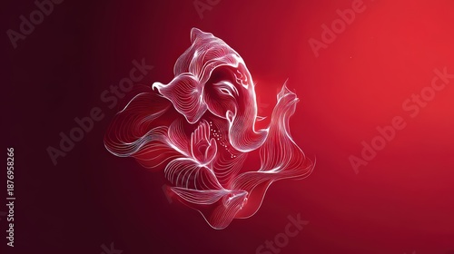 Abstract Ganesha Smoke Shape on Red Background
